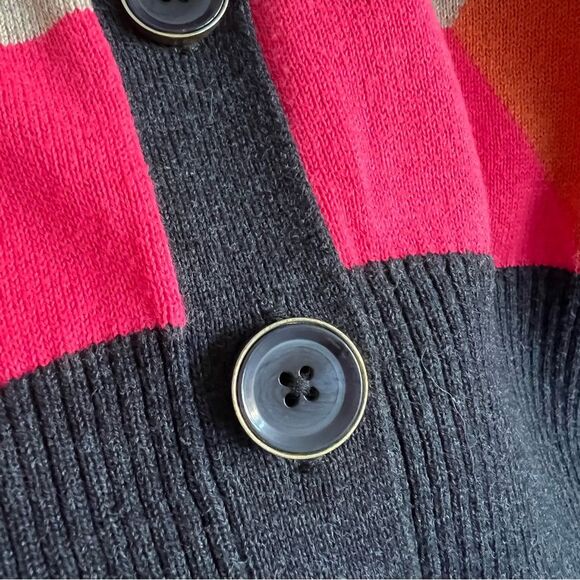 Cabi Argyle Preppy Colorblock Cotton Cardigan - Picture 9 of 10